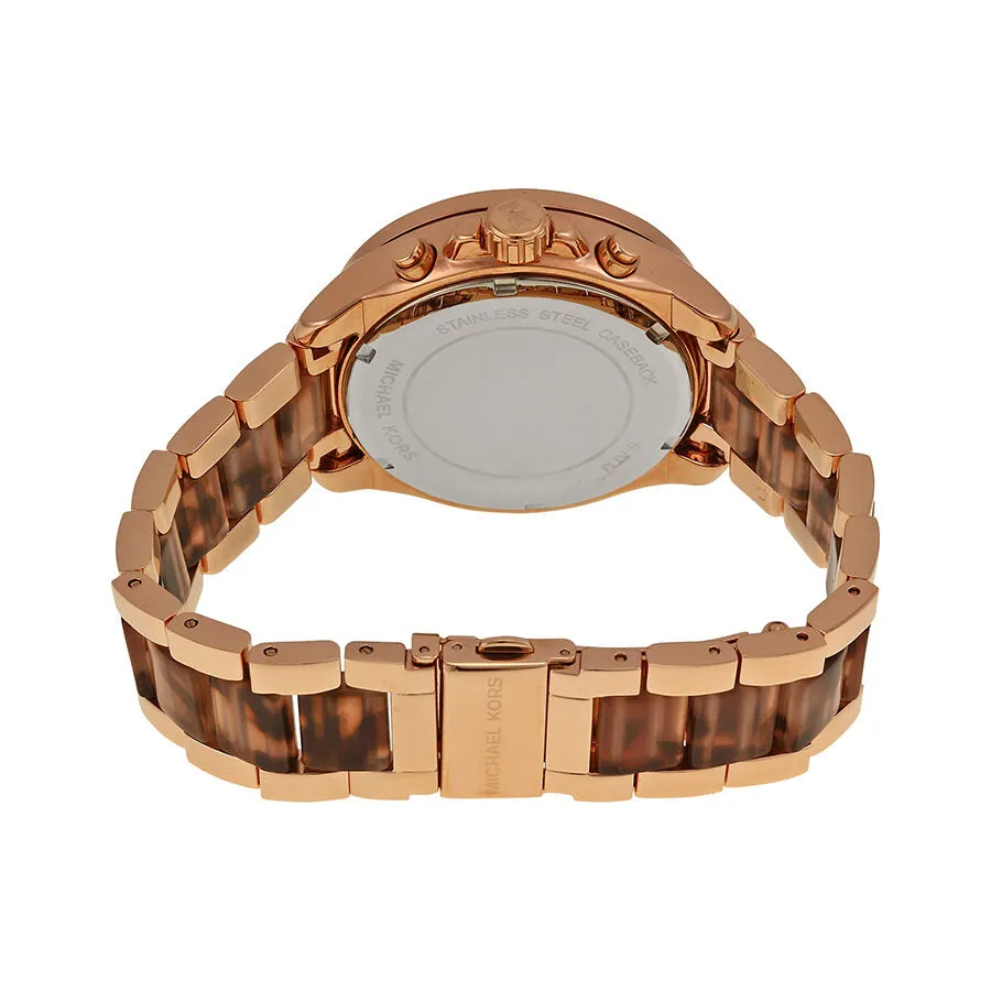 Michael Kors Wren Chronograph Crystal Pave Dial Rose Gold-tone and Tortoise-shell Acetate Ladies Watch MK6159