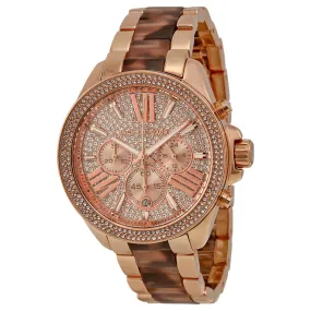 Michael Kors Wren Chronograph Crystal Pave Dial Rose Gold-tone and Tortoise-shell Acetate Ladies Watch MK6159
