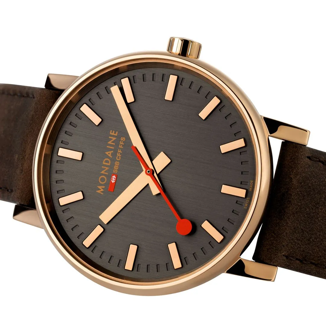 MONDAINE EVO2 40mm, ROSE GOLD CASE- BROWN LEATHER WATCH MSE.40181.LG