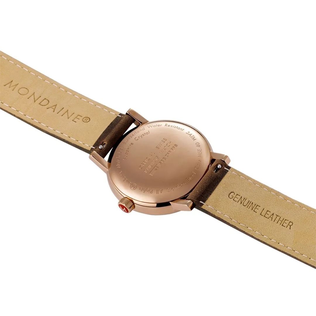 MONDAINE EVO2 40mm, ROSE GOLD CASE- BROWN LEATHER WATCH MSE.40181.LG