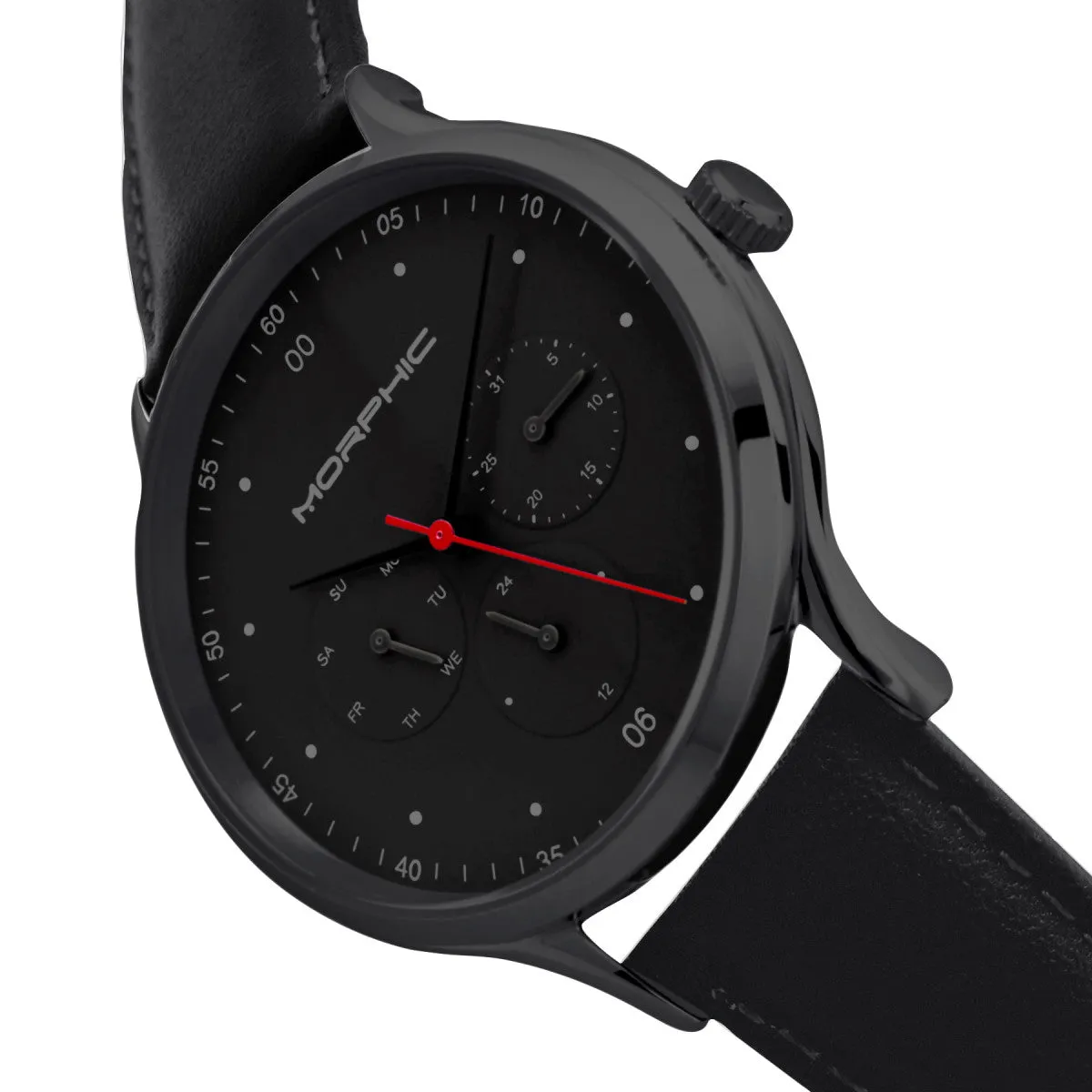 Morphic M65 Series Leather-Band Watch w/Day/Date - Black