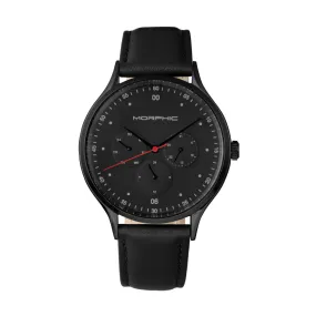 Morphic M65 Series Leather-Band Watch w/Day/Date - Black