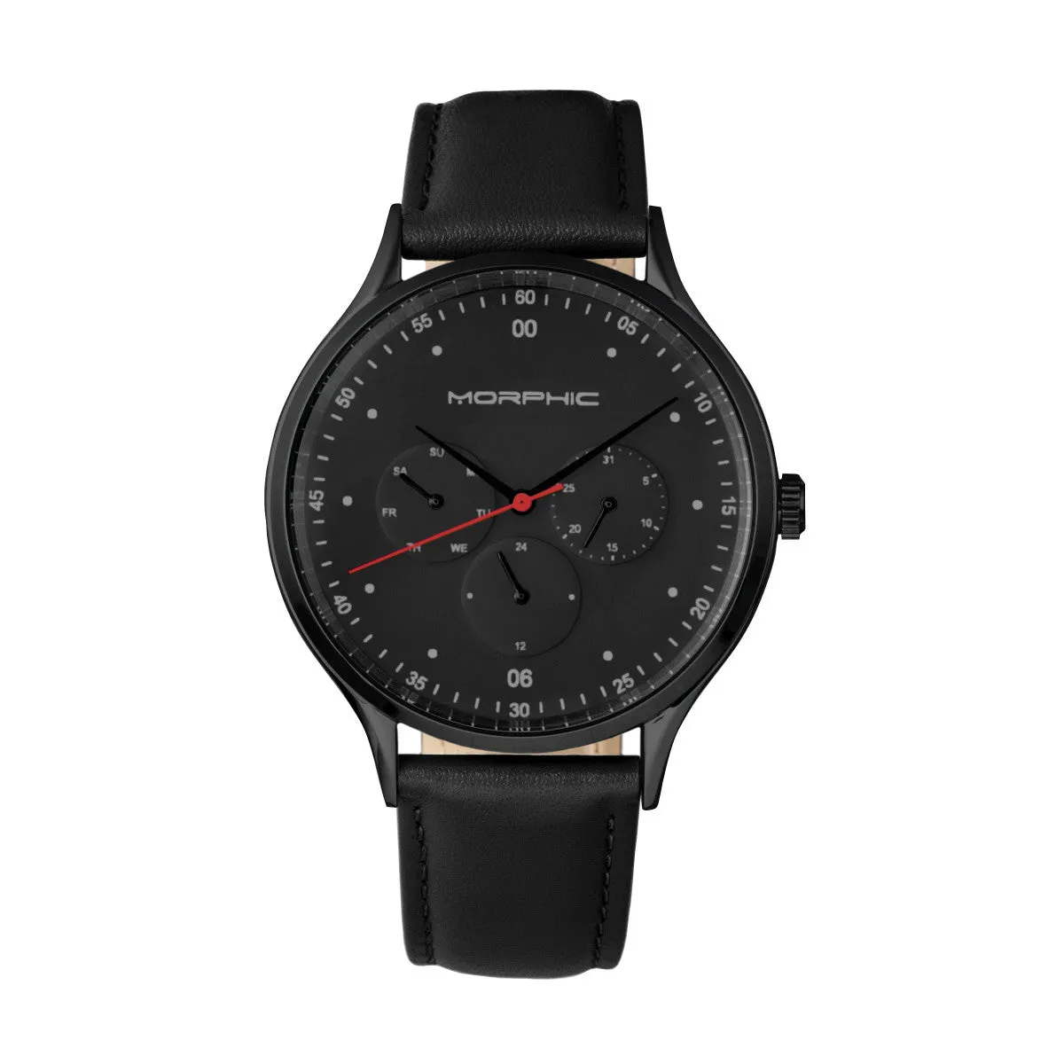 Morphic M65 Series Leather-Band Watch w/Day/Date - Black