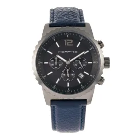 Morphic M67 Series Chronograph Leather-Band Watch w/Date - Gunmetal/Blue