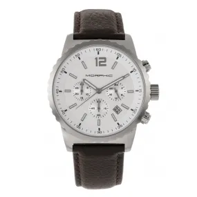 Morphic M67 Series Chronograph Leather-Band Watch w/Date - Silver/Brown