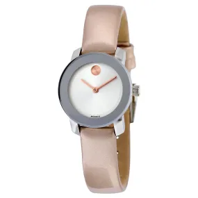 Movado Bold Silver Rose Gold Leather Quartz Ladies Watch 3600340