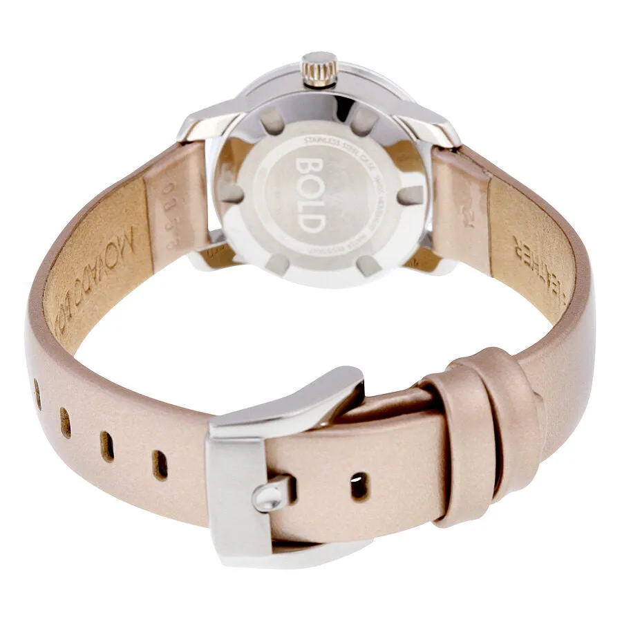 Movado Bold Silver Rose Gold Leather Quartz Ladies Watch 3600340