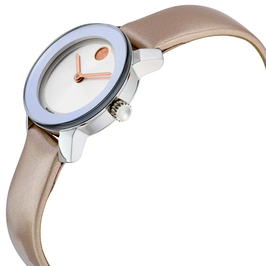 Movado Bold Silver Rose Gold Leather Quartz Ladies Watch 3600340