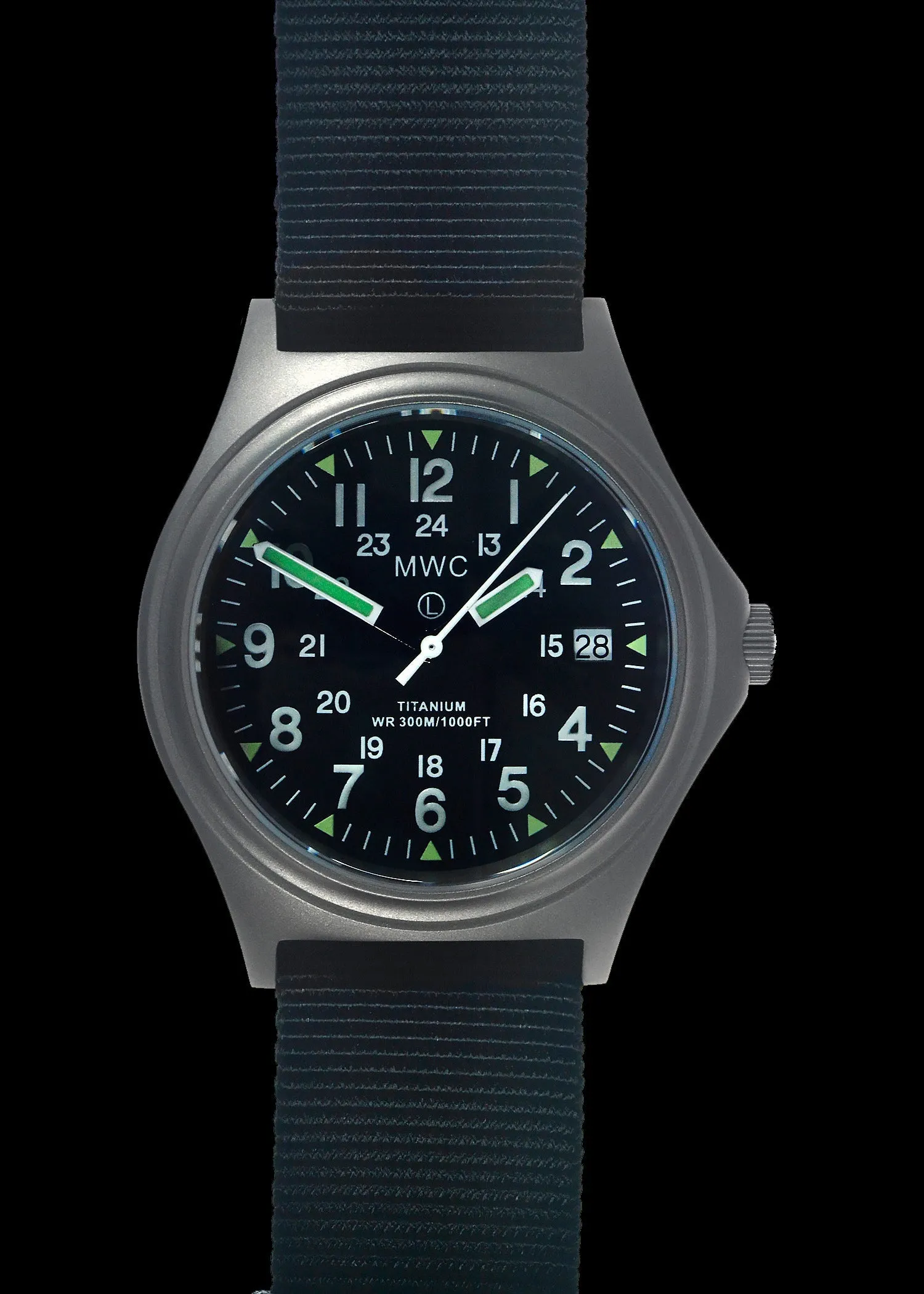 MWC Titanium General Service Watch, 300m Water Resistant, 10 Year Battery Life, Luminova, Sapphire Crystal and 12/24 Dial Format (Date Version)