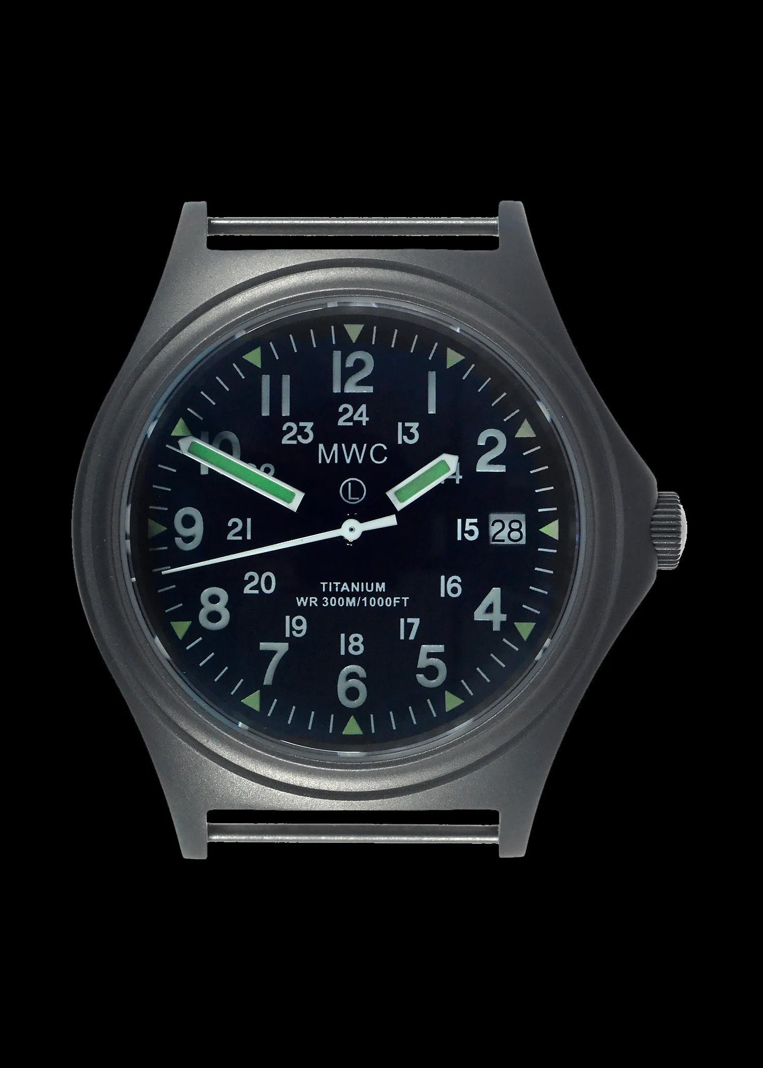 MWC Titanium General Service Watch, 300m Water Resistant, 10 Year Battery Life, Luminova, Sapphire Crystal and 12/24 Dial Format (Date Version)