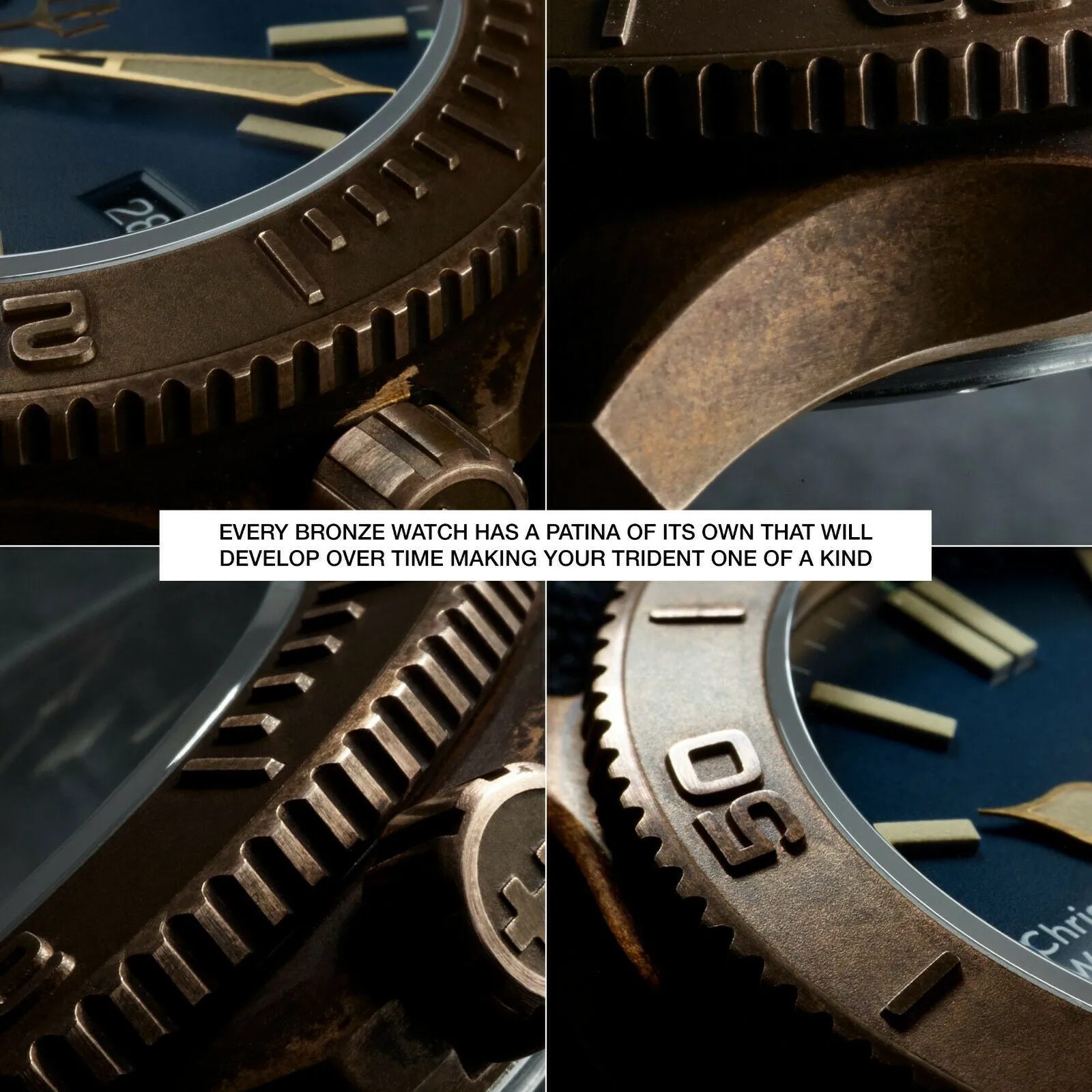 New Christopher Ward C60 Trident Bronze Pro 600 Diver 38mm Vintage Blue Watch