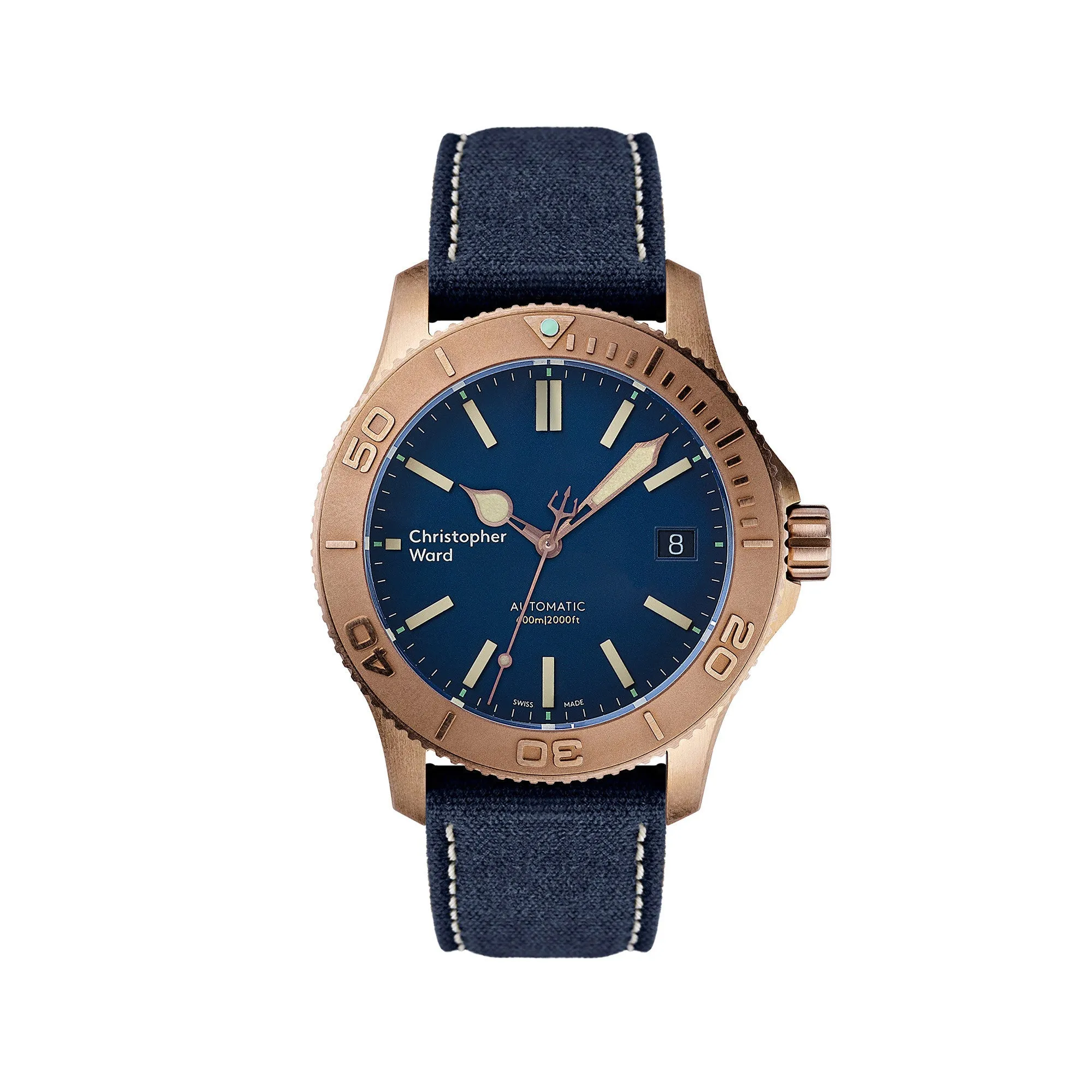 New Christopher Ward C60 Trident Bronze Pro 600 Diver 38mm Vintage Blue Watch