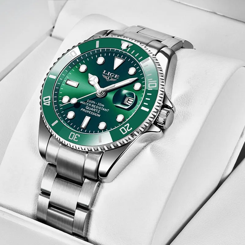 New LIGE Mens Waterproof Quartz Wrist Watch