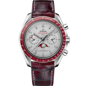 Omega Speedmaster Moonphase 44.25 mm, platinum on leather strap
