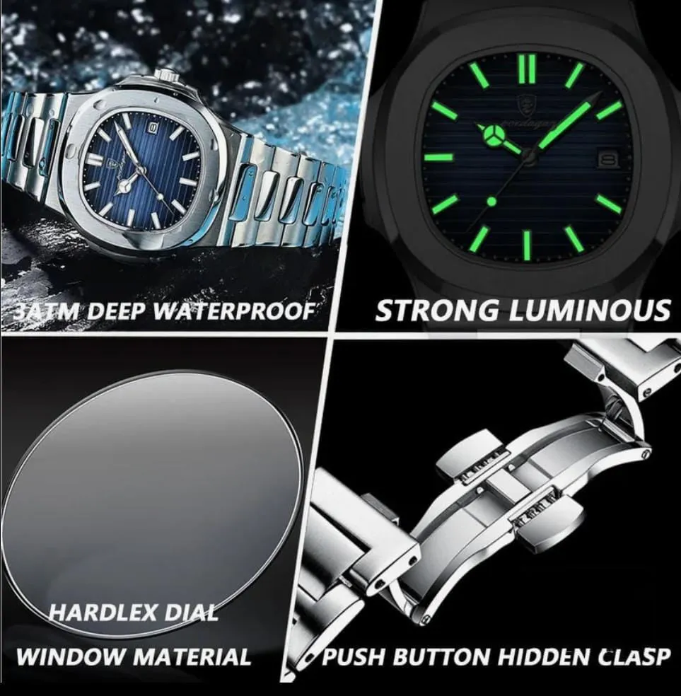 POEDAGAR Men's Luminous Dial Clock Relogio Masculino Quartz Watch S256495