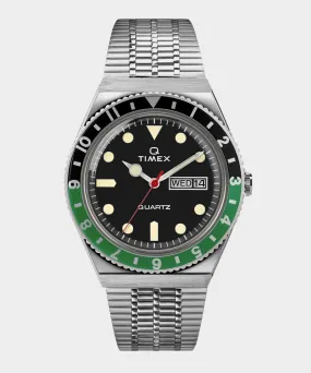 Q Timex Reissue Black Dial with Black/Green Ring Bracelet Watch