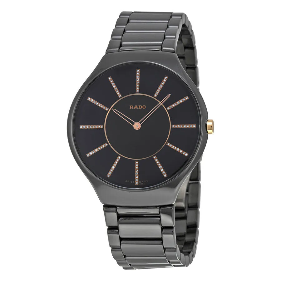 Rado True Thinline Black Dial Black Ceramic Ladies Watch R27741702