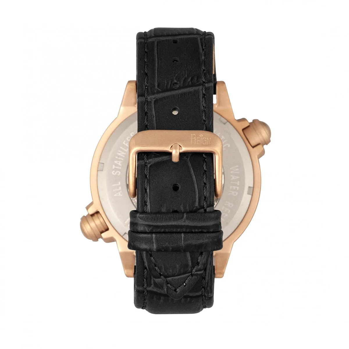 Reign Thanos Automatic Leather-Band Watch - Rose Gold/Black