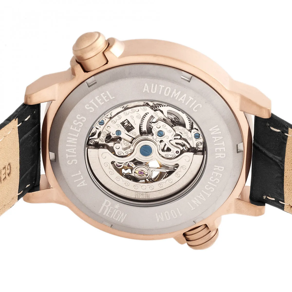 Reign Thanos Automatic Leather-Band Watch - Rose Gold/Black