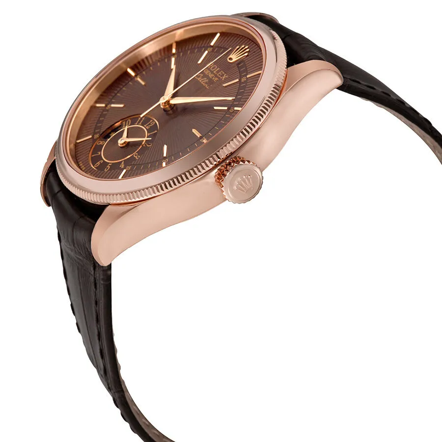 Rolex Cellini Brown Guilloche Dial Automatic Men's 18K Everose Gold Leather Watch 50525BRSBRL