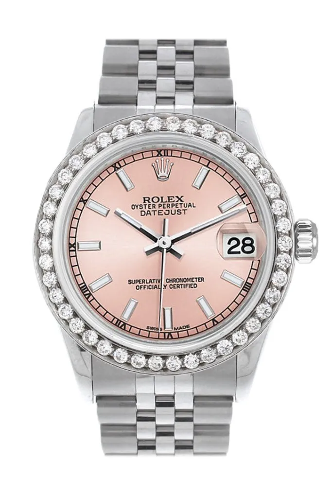 Rolex Custom Diamond Bezel Datejust 31 Pink Dial Jubilee Ladies Watch 178240 Pre-owned