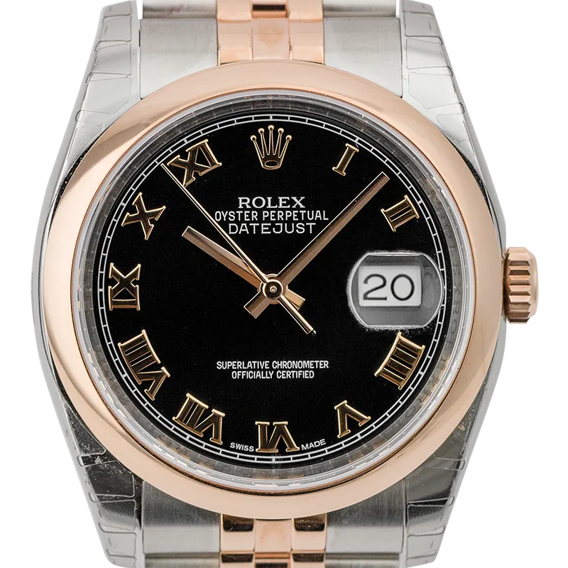 Rolex DateJust 36mm Steel and Rose Gold Black/Roman 116201