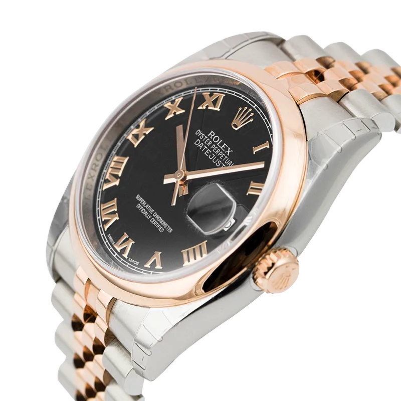 Rolex DateJust 36mm Steel and Rose Gold Black/Roman 116201