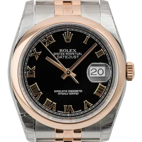 Rolex DateJust 36mm Steel and Rose Gold Black/Roman 116201