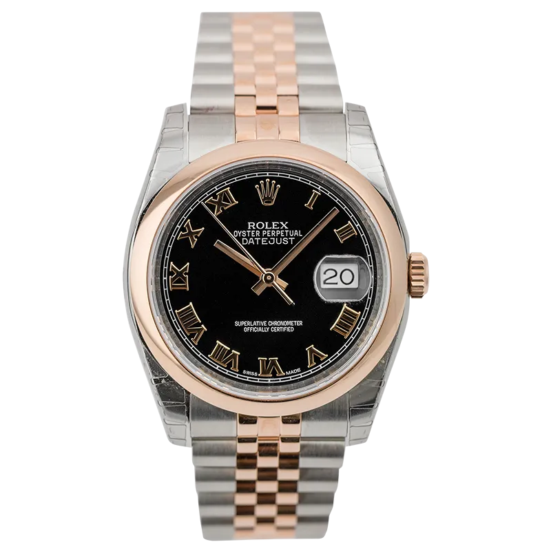 Rolex DateJust 36mm Steel and Rose Gold Black/Roman 116201