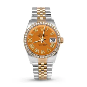 Rolex Datejust Diamond Bezel Watch 36mm Orange Roman Numeral Dial | 2.10ct