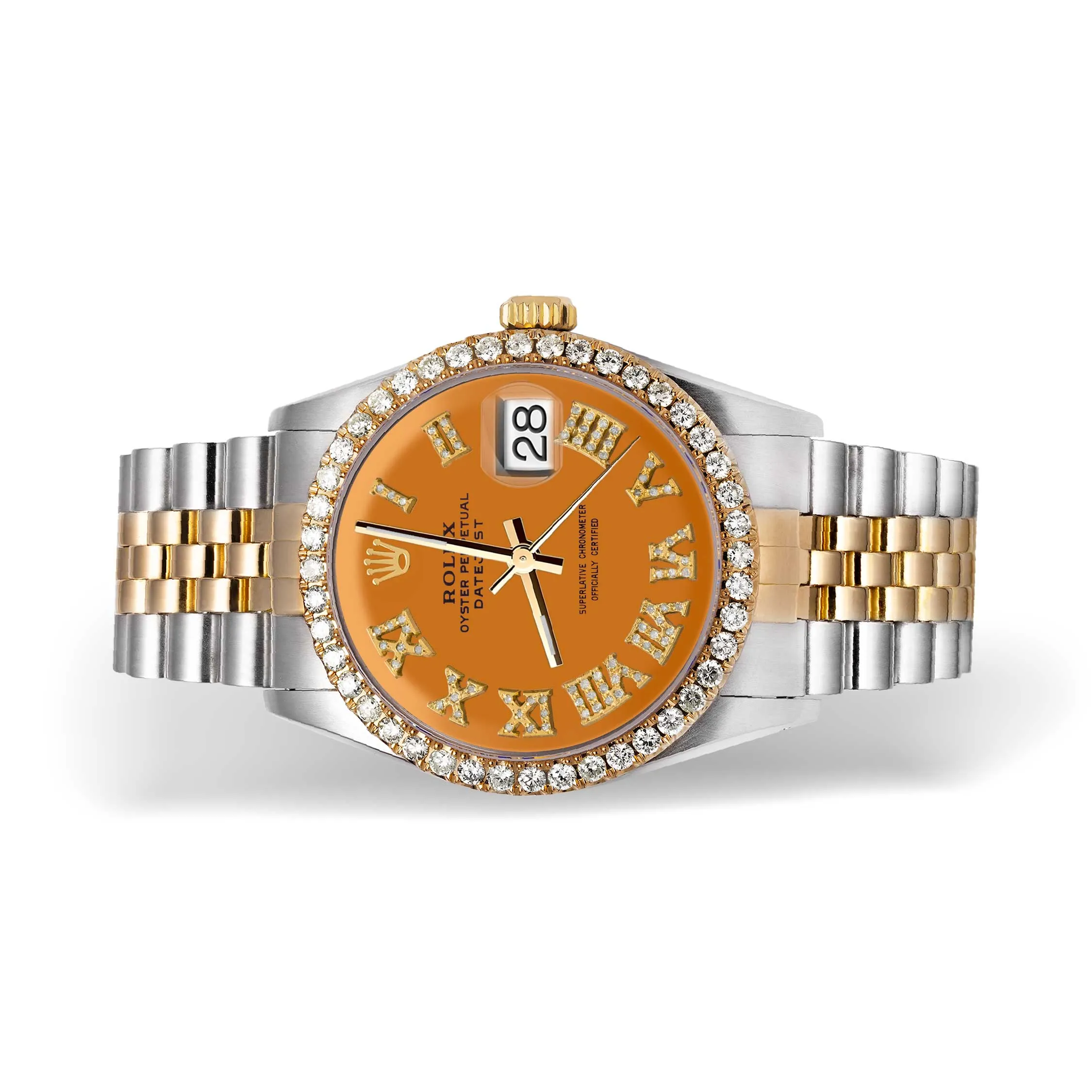Rolex Datejust Diamond Bezel Watch 36mm Orange Roman Numeral Dial | 2.10ct