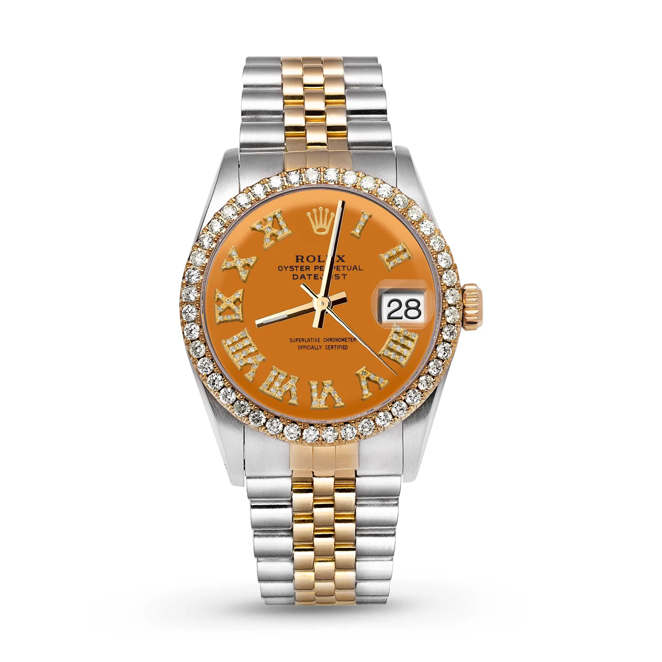 Rolex Datejust Diamond Bezel Watch 36mm Orange Roman Numeral Dial | 2.10ct