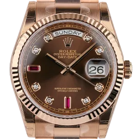 Rolex Day-Date 36mm Rose Gold Chocolate/Diamond President 118235