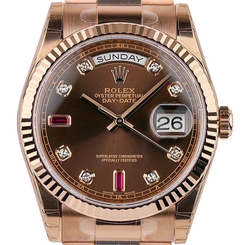 Rolex Day-Date 36mm Rose Gold Chocolate/Diamond President 118235
