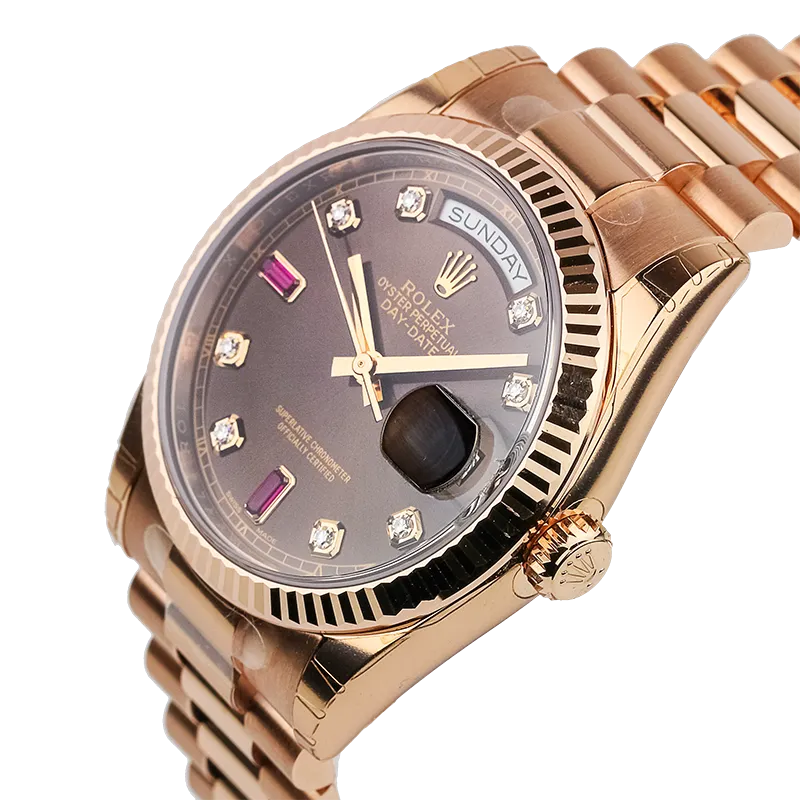 Rolex Day-Date 36mm Rose Gold Chocolate/Diamond President 118235