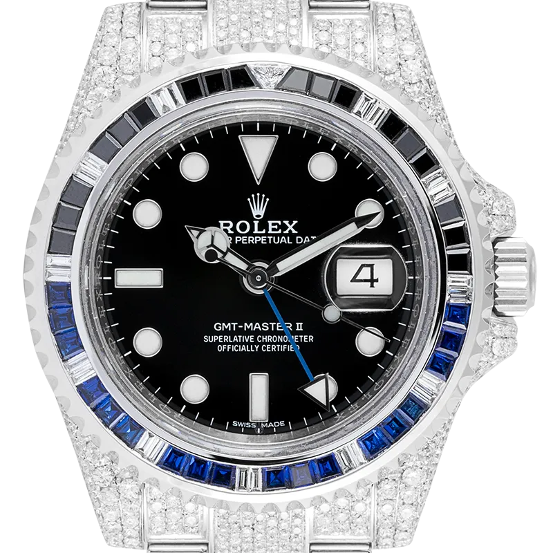 Rolex GMT-Master II Stainless Steel Micro Diamond Set with Custom Black/Blue Bezel 116710BLNR