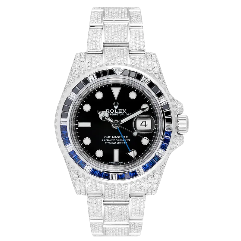 Rolex GMT-Master II Stainless Steel Micro Diamond Set with Custom Black/Blue Bezel 116710BLNR