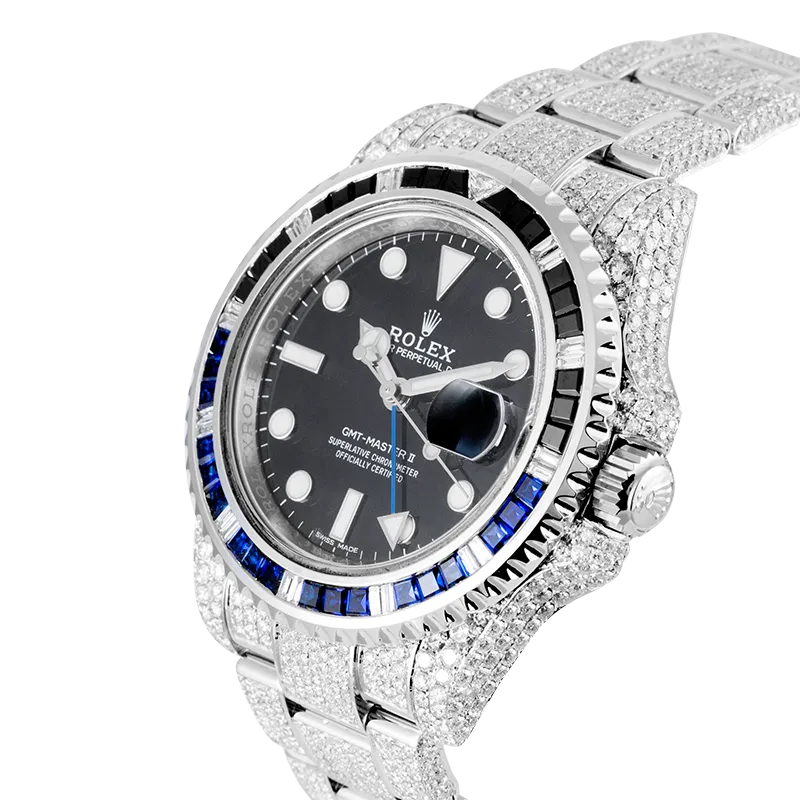 Rolex GMT-Master II Stainless Steel Micro Diamond Set with Custom Black/Blue Bezel 116710BLNR