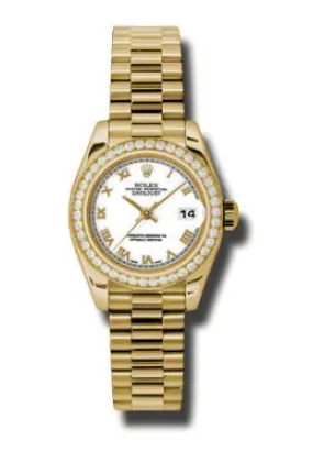 Rolex Lady-Datejust 26 White Dial 18K Yellow Gold President Automatic Ladies Watch 179138WRP