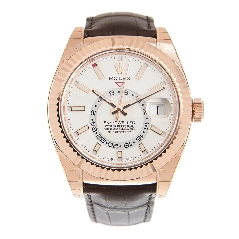 Rolex Sky-Dweller White Dial Automatic 18kt Everose Gold Men's Leather Watch 326135WSL