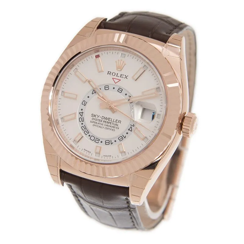 Rolex Sky-Dweller White Dial Automatic 18kt Everose Gold Men's Leather Watch 326135WSL