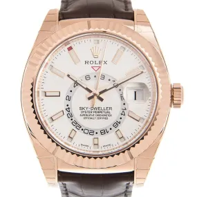 Rolex Sky-Dweller White Dial Automatic 18kt Everose Gold Men's Leather Watch 326135WSL