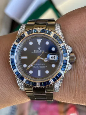 Rolex Submariner 116610LN 40mm Mens Stainless Steel Watch Custom Sapphire and Diamond Bezel for 116659 SABR Refinished Blue Dial Mint
