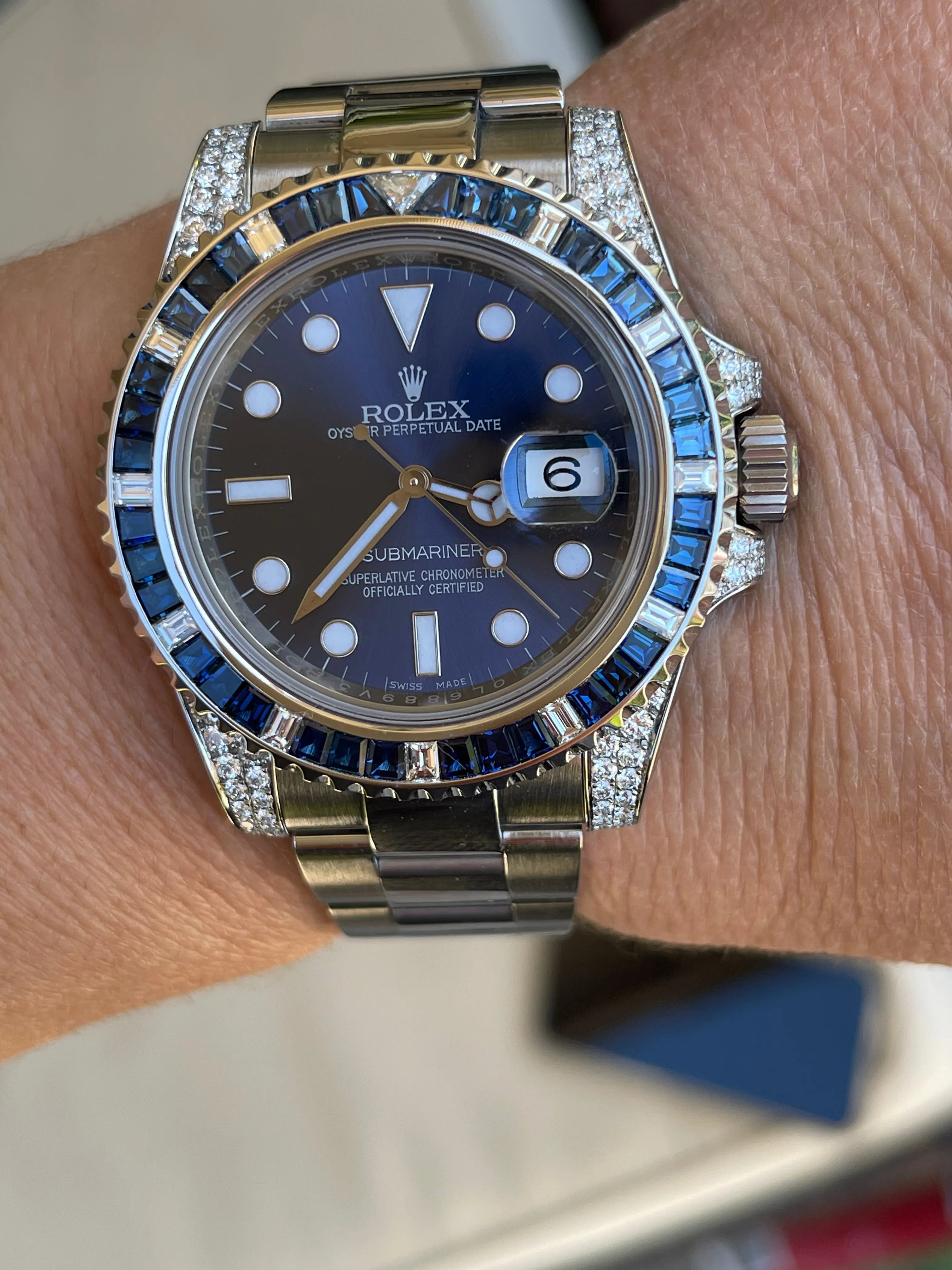 Rolex Submariner 116610LN 40mm Mens Stainless Steel Watch Custom Sapphire and Diamond Bezel for 116659 SABR Refinished Blue Dial Mint