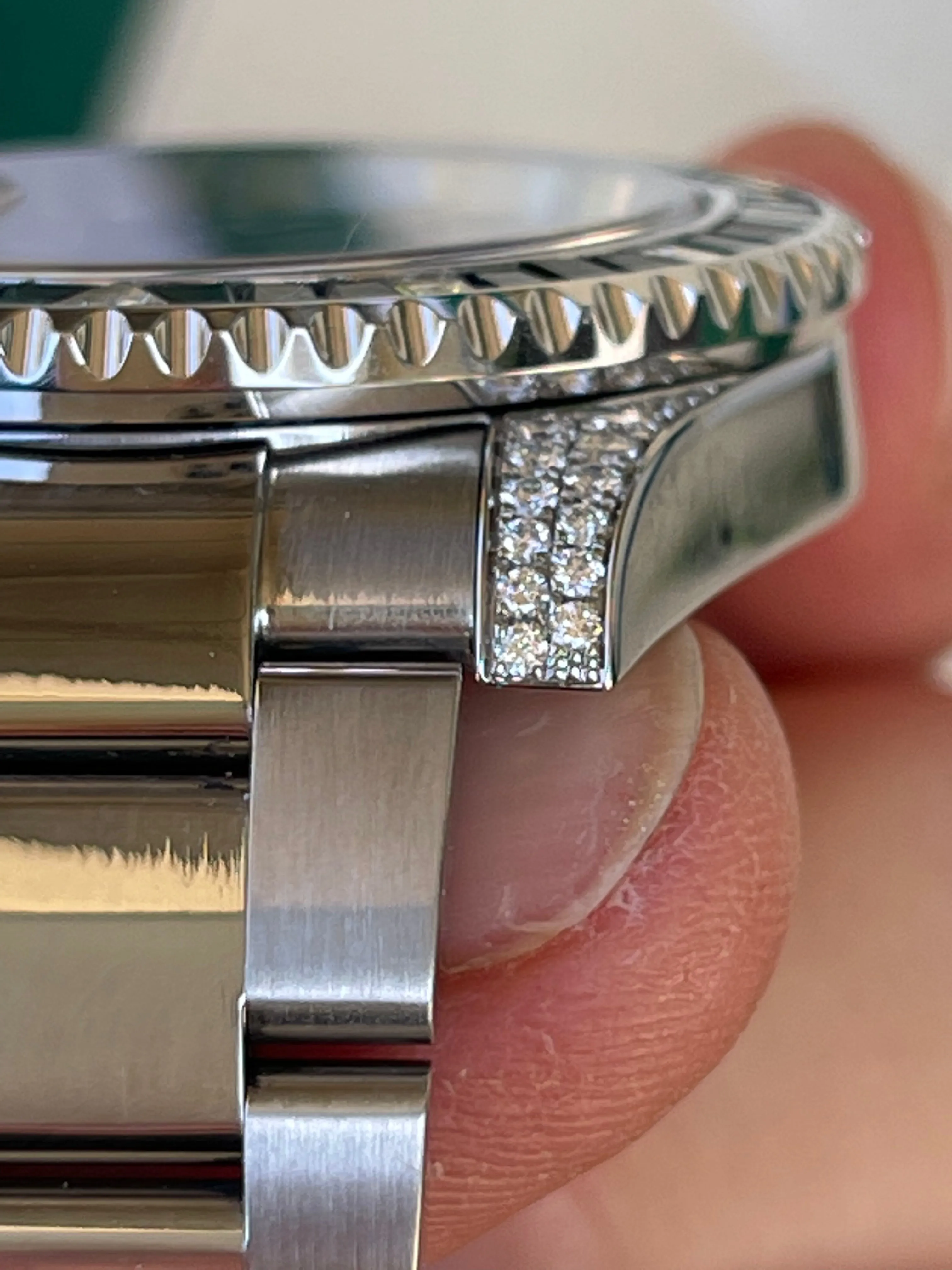 Rolex Submariner 116610LN 40mm Mens Stainless Steel Watch Custom Sapphire and Diamond Bezel for 116659 SABR Refinished Blue Dial Mint