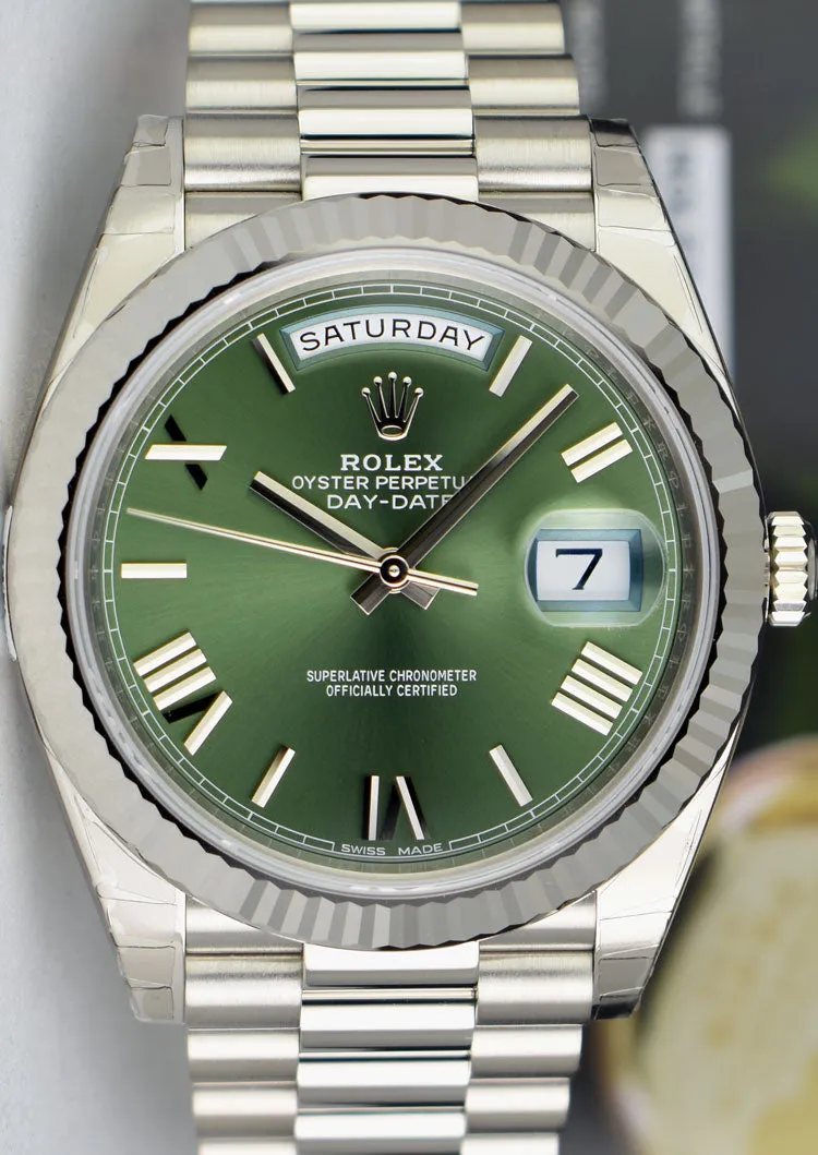 ROLEX White Gold DayDate 40 President Green Roman Model 228239
