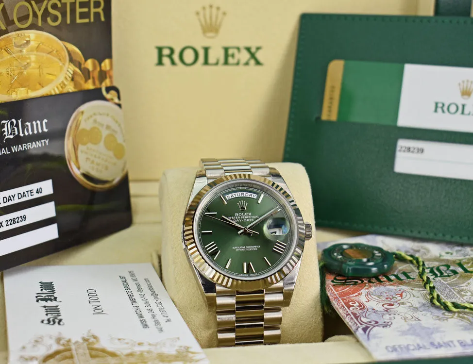ROLEX White Gold DayDate 40 President Green Roman Model 228239