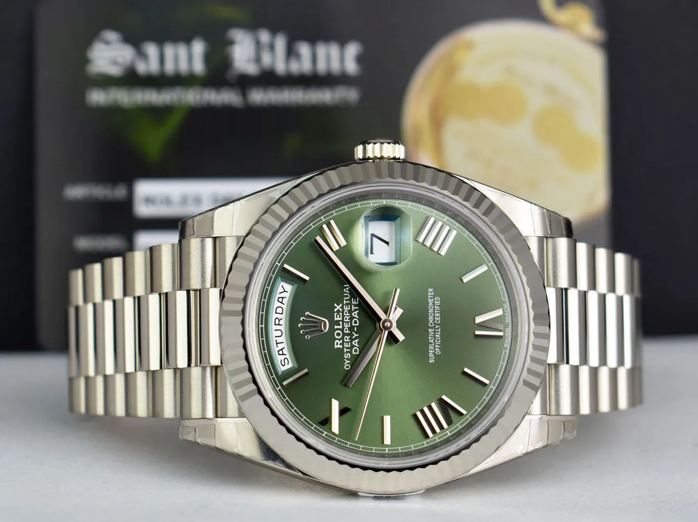 ROLEX White Gold DayDate 40 President Green Roman Model 228239