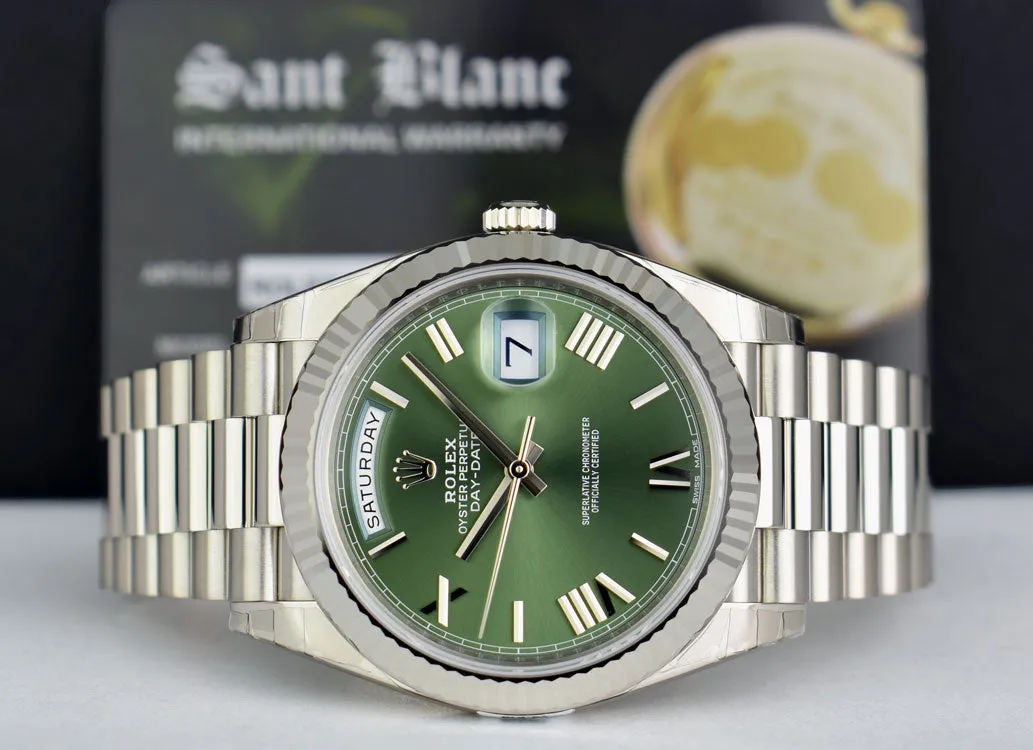 ROLEX White Gold DayDate 40 President Green Roman Model 228239