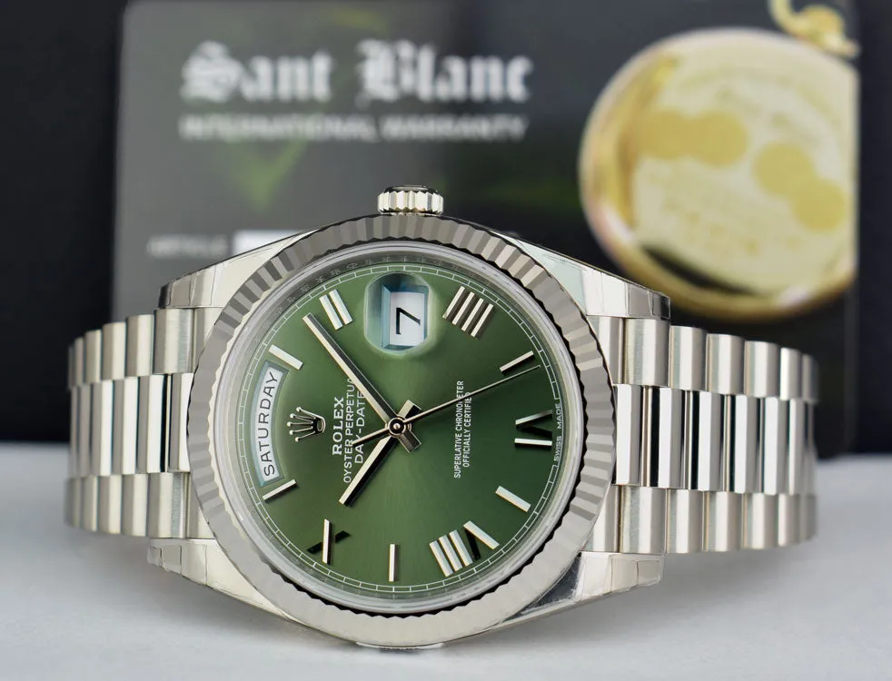 ROLEX White Gold DayDate 40 President Green Roman Model 228239